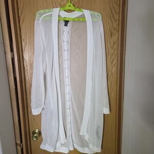 Chicos Travelers Mesh Open Front Long Line Cardigan Delicate Mesh Size 2 Large